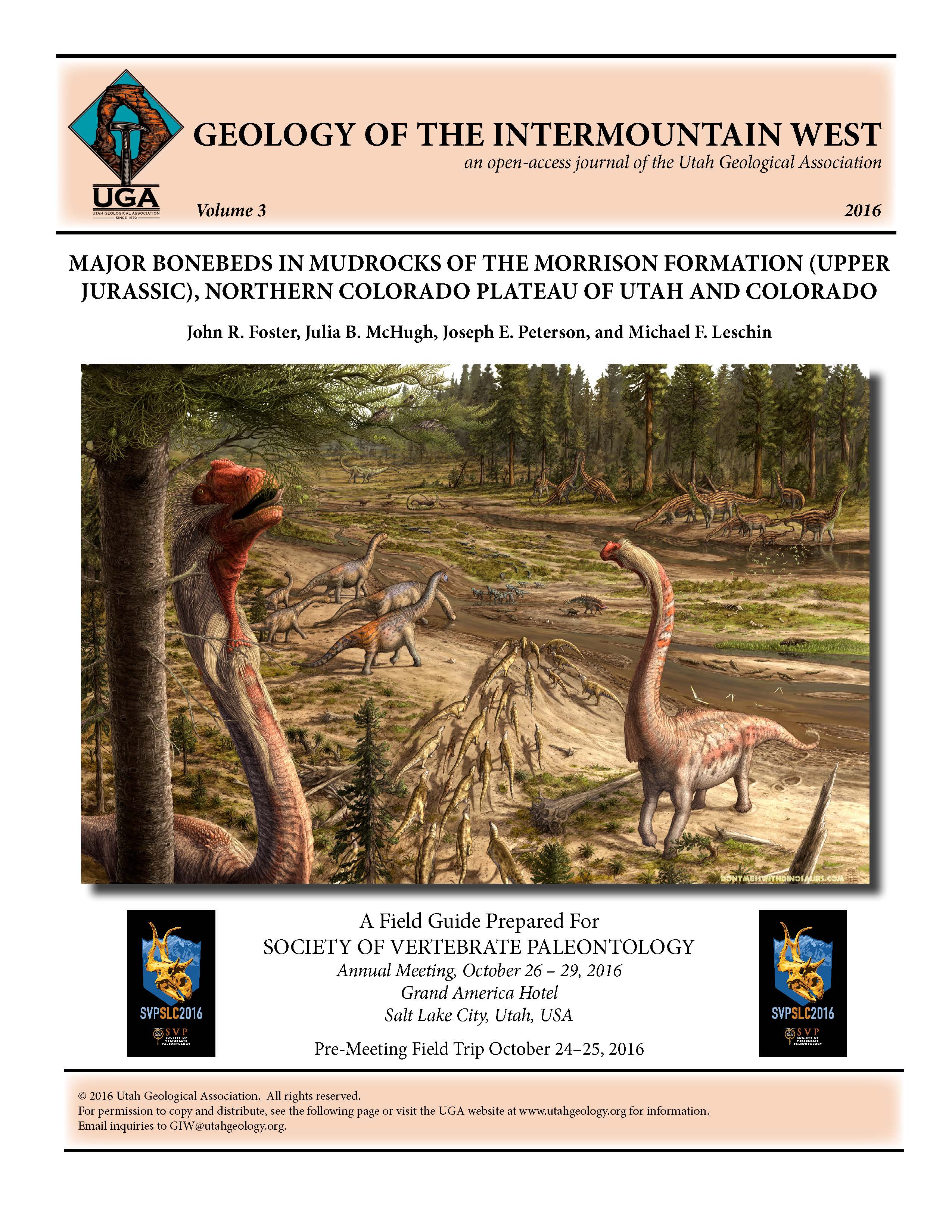 A Morrison Formation scene from 152 million years ago. Sauropods, theropods, stegosaurs, ankylosaurs, and crocodyliforms feed, rest, or stroll near a small river while pterosaurs fly low. Artwork by Brian Engh, dontmesswithdinosaurs.com.