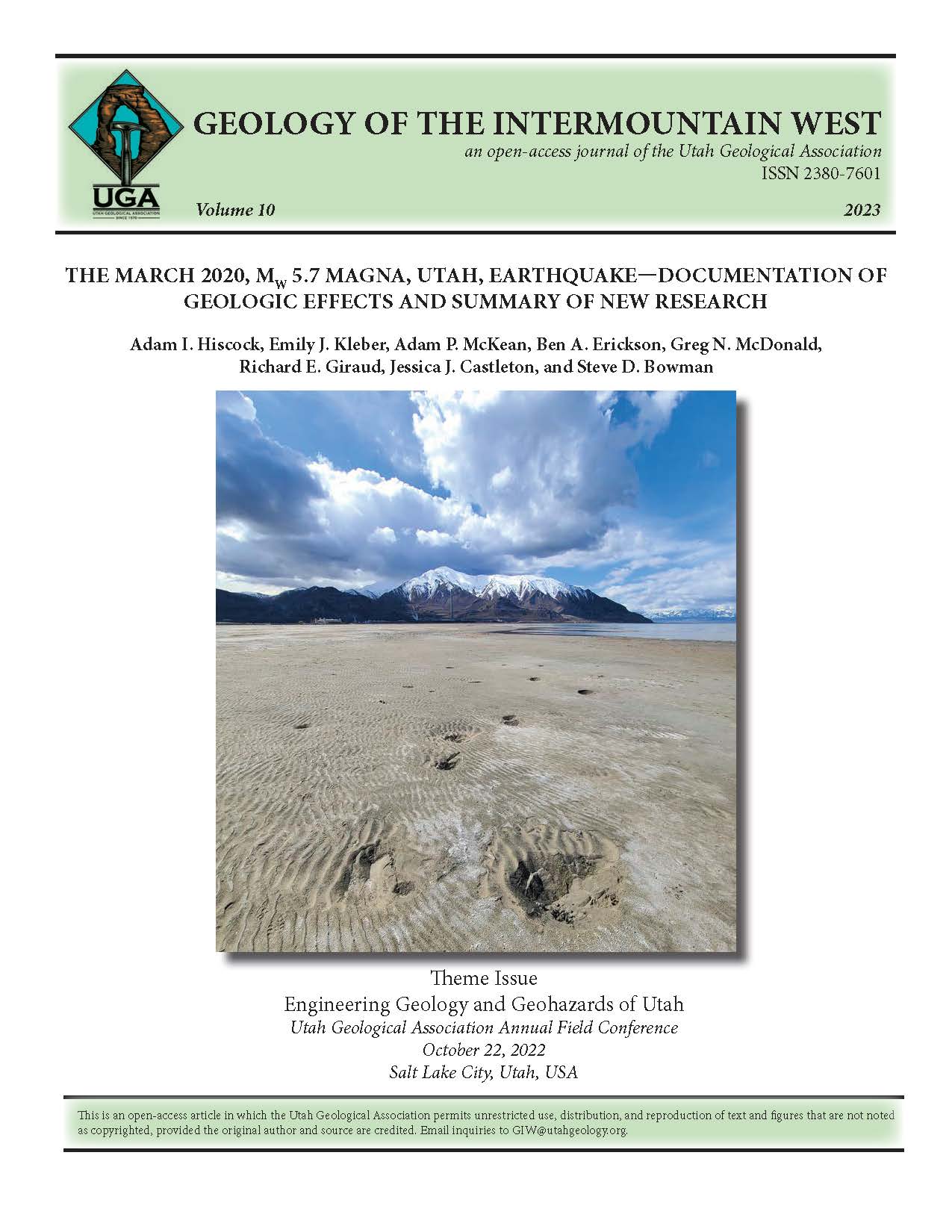 Subsidence features on the salt flats near the Great Saltair likely caused by liquefaction from the 2020 M5.7 Magna, Utah earthquake. Photo by Adam Hiscock.