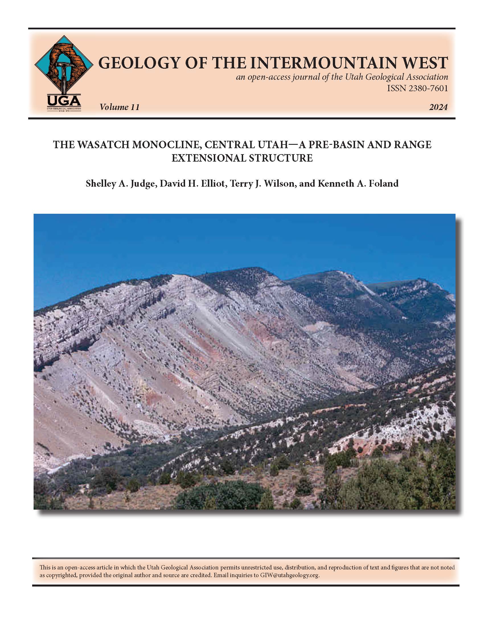 View to the northeast of the Wasatch monocline as expressed along Manti Canyon near Manti, Utah. Significant east-west drainage transects are perpendicular to the monocline axial trace, exposing strata folded into the limb of the monocline. In Manti Canyon, the variegated beds of the Cretaceous-Paleocene North Horn Formation are capped by cliff-forming strata of the Paleocene Flagstaff Formation. Monocline flexure is punctuated by east-dipping antithetic normal faulting that displaces strata by tens to hundreds of meters.
