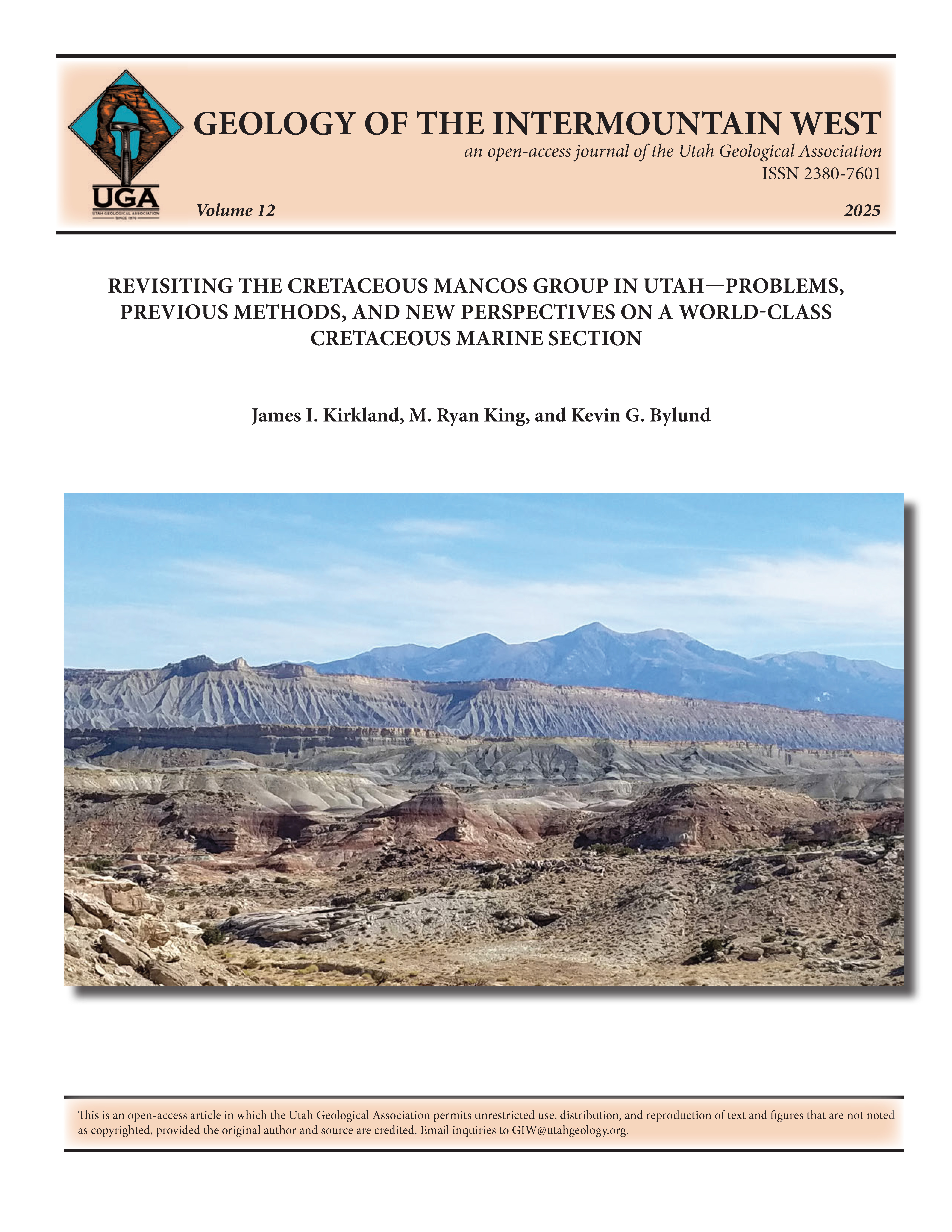 View to southeast toward the Henry Mountains from the Old Notom Road, 3190 S. (BLM 0086) across Morrison and Cedar Mountain Formations to characteristic double escarpment formed of the Mancos Group on the northern end of the Henry Mountains basin.